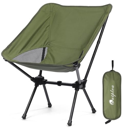 Outplea Petit Chaise Pliante Camping Confortable, Chaise de Plage Pliante Ultra Légère, Chaise Pliante Exterieur Portable de Peche Randonnée Barbecue Voyage, Vert