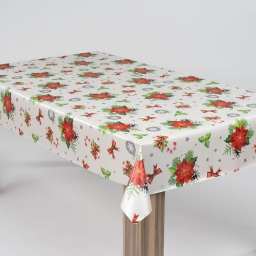laro Wachstuch-Tischdecke Abwaschbar Garten-Tischdecke Wachstischdecke PVC Plastik-Tischdecken Eckig Meterware Wasserabweisend Abwischbar, Muster:Weihnachten Stern Mistelzweig, Größe:100x140