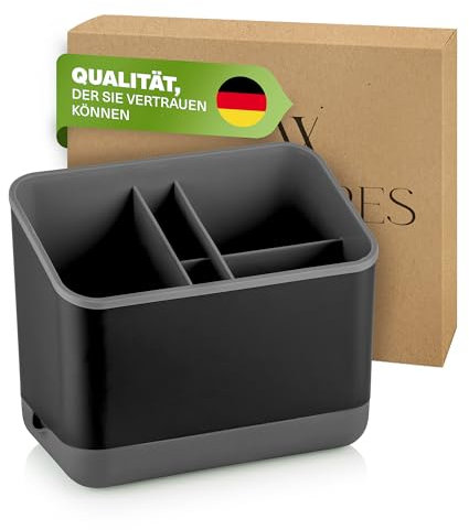 Viwares Besteckkorb für Gabel, Messer & Löffel, Abtropfständer für Besteck, Besteckständer, Besteckabtropfkorb, Abtropfkorb, Besteckhalter für Spüle, 5 Fächer mit Abtropfsieb (Anthrazit)