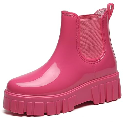 AONEGOLD Botte de Pluie Femme en Caoutchouc Imperméables Antidérapant Confortable Ankle Chaussures Plateau Bottes de Jardinage(Rose,41 EU)