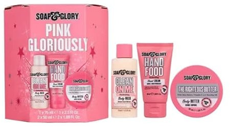 Soap & Glory Pink Gloriously 3 Piece Gift Set, 1 x 75 ml Hand Food, 1 x 50 ml Hand Food, 1 x 100 g Body Butter