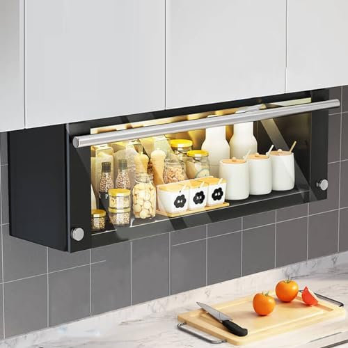 Organizer da cucina estraibile per mobili da cucina con ante, portaspezie estraibile a 2 livelli, comodo ripiano inferiore resistente, ripiano galleggiante a parete per sopra i fornelli (nero 60 cm/23