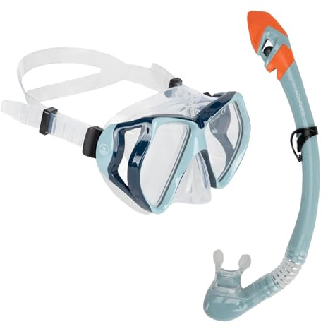 AQUASTIC Shoal 2-in-1 Schnorchelmaske und Schnorchelset Erwachsene Pfeife Maske mit doppelt gehärtetem Glas Maskenschürze und Mundstück aus hypoallergenem Silikon für Meer und Urlaub Wasserdichter