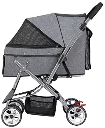 Abnehmbare Haustier-Trolley-Kinderwagen, Haustier- Universal-Kinderwagen for Hunde und Katzen, 2-Wege-Schieberollstuhl for behinderte Hunde, 4-Rad-Kinderwagen, verstellbare Markise