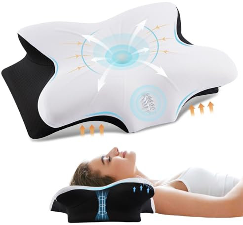 FAIORD Memory Foam Kopfkissen,Ergonomisches Nackenkissen,Stützendes Kissen,Geeignet für Seiten-,Rücken-und Bauchschläfer,Abnehmbare Kissenbezüge (Schwarz, 54 x 40 cm)