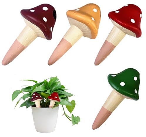 Peosaard Bolas de Agua 4 Piezas/Set 150ml Lindo Forma de champiñón Globe de riego 4 Colores Dispositivos de Agua de cerámica roja para Flores de Plantas, Bolas de Agua