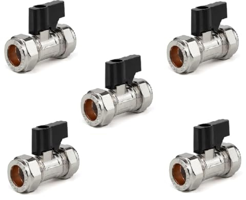 TC 15mm Compression Isolation Valve with Black Lever Handle Thumb Turn Bolofix Isolating Valve WRAS Approved - Pack of 5