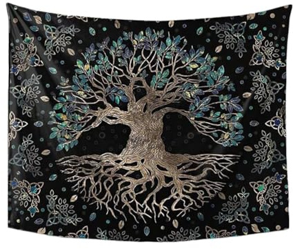 Wikinger Yggdrasil Deko Wandteppich - Nordische Mythologie Keltischer Knoten Baum Des Lebens Wandbehang Für Männer Schlafzimmer - Vintage Wandteppiche Poster Decke Schlafsaal Wohnkultur(110X150CM)