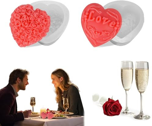 ZWWOGE Stampi Per Candele In Silicone,2 Pezzi Stampi Per Candele Fai Da Te,stampi del silicone di forma della rosa di amore,Stampo Per Candele Fai Da Te Per Artigianato,Candela Profumata,Sapone