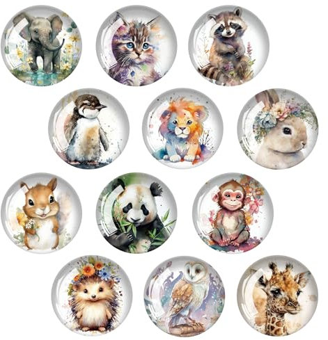 12 Stück Kühlschrank Magnete Kinder Magne Süße Tiere Magnete Bunt Kinder Glascabochons Magnet Deko Geeignet zum Dekorieren von Kühlschränken,Whiteboards,Küchen,Büros(B)