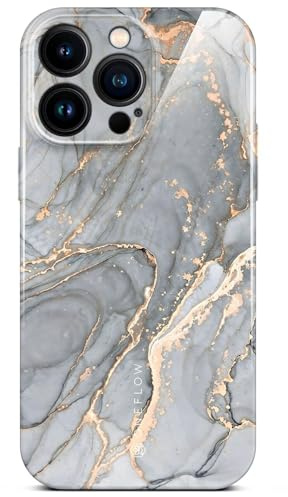 ONEFLOW Bliss Cover für iPhone 15 Pro Max Hülle in Marmor Optik, Designer Case Handy Schutzhülle mit Kameraschutz, Muster Hardcase Glitzer Handyhülle marmoriert, Grau Gold
