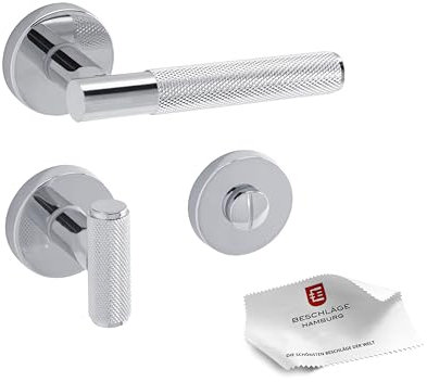 Beschläge Hamburg | Türgriff Türbeschlag MUNICH-X 07 MPC WC | WC/Bad Türklinke mit Gitternetzstruktur für Toiletten Innentüren | Karomuster Drückergarnitur | ø51x10mm | Türdrücker in Chrom poliert