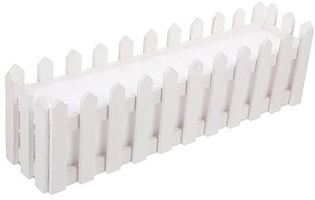 KONTONTY 1pcs Wooden Picket Fence Flower Pot with Foam Flowers Decorative Plant Container Planter Rustic Fence Pot for Window Box Garden Indoor Outdoor