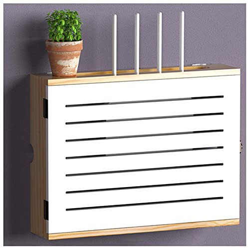 Aufbewahrungsbox für WiFi-Router aus Holz für Zuhause, Schlafzimmer, Wohnzimmer, nized Power Cover für WiFi-Netzwerk-Set, Topbox, Modemkabel (Weiß, 36,4 x 27,4 x 11,5 cm)