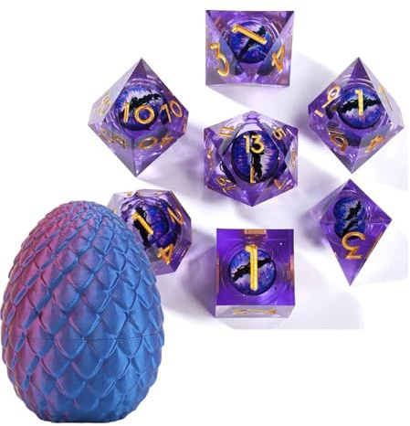 Buithafu DND - Set di 7 dadi Liquid Core Sharp Edge Dragon con guscio stampato 3D a forma di uovo di drago
