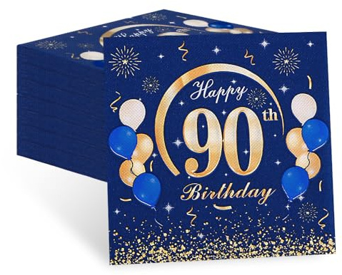 60 Stück Blau Servietten für 90. Geburtstag Mann, 90 Geburtstag Deko | Servietten 90. Geburtstag Frau Mann, Deko 90. Geburtstag Mann, Tischdeko Geburtstag, Servietten Geburtstag 33 x 33 cm