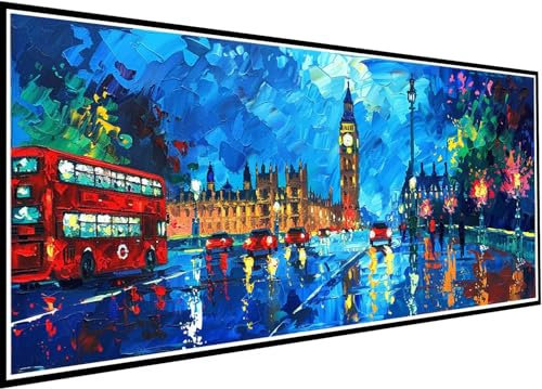 Diamond Painting Erwachsene Groß XXL 60x140cm, London Diamant Painting Bilder Big Ben Diamant Malerei Set für Anfänger DIY 5D Eckige Steine Strass Kreuzstich Set Als Geschenk für Wand Deko 62-p9