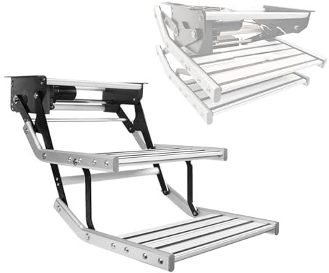 WANGCEPLSD Gradino Camper Elettrico Antiscivolo, Scaletta 2 Gradini Pieghevole, Portata 200 kg, per Camper, Roulotte, Camper, Motore di Sollevamento da 12 V, Grado di Impermeabilità IP67