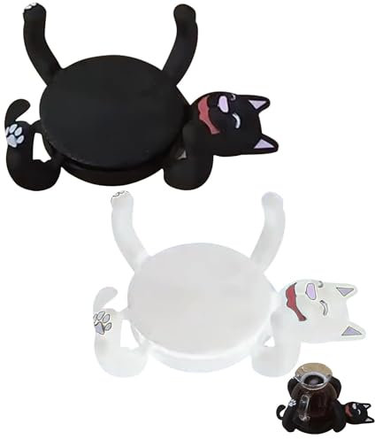 THUCHENYUC 3D Print Cat Coasters, Novel And Cute Kitten Mug Holder Funny Cats Cup Holder For Drinks Cats Coasters Cup Cuddler With Liftable Limbs Home Decor For Coffee Tea(Black+White)