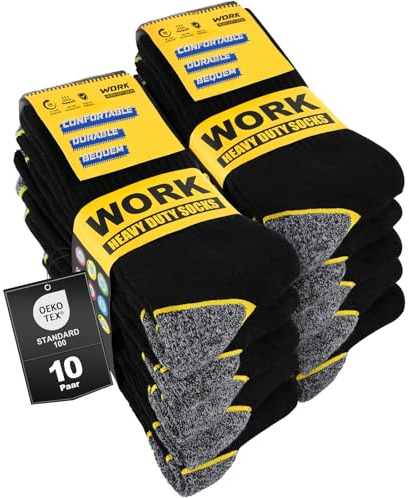 Effeet Lot de 10 Paires Chaussettes de Travail Homme, Fonctionnelles Work Socks Rembourrées,Respirantes et Confortables,Renforcées et Rhaudes