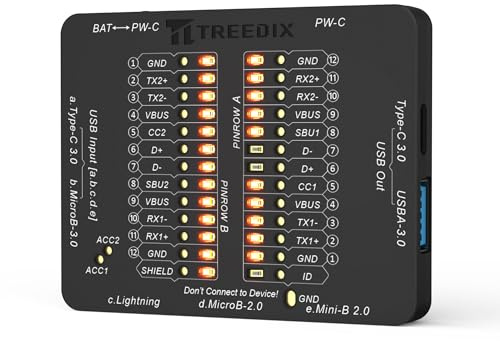 Treedix USB Cable Tester, USB C Cable Tester Wire Fast Detection for Type-C, USB-A 3.0, Micro-B 3.0, Micro-B 2.0, Mini-B 2.0, and for Lightning Cables by Checking The LEDs