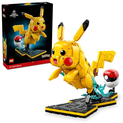 LEGO Pokémon Pikachu und Pokéball - Bauset für Erwachsene - Modellbau mit beweglicher Anime Figur und dynamischem Ständer - DIY Deko für Zimmer oder Schreibtisch - Geschenk für Gaming Fans - 72152