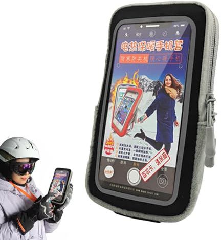 Isolierte Handy-Tasche – USB-Heizhülle, stoßfest, verstellbarer Schutz gegen Kälte für Skifahren, Schnee, Wandern, Camping, Reisen