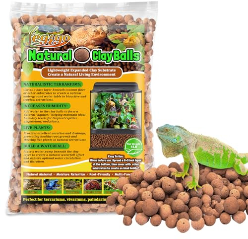Legigo 4LBS Leca Balls Terrarium Substrate for Reptiles, Organic Lightweight Clay Pebbles Drainage Layer Substrate for Bioactive Terrarium, Expanded Clay Balls Hydro Balls for Reptiles Tank, Plants
