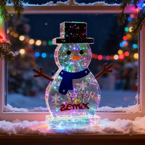 CHENRI Iridescent Snowman Christmas Decorations, 3D Irisierende Schneemann Weihnachtsdeko, LED Schneemann Figuren mit LED Licht, Niedliche Weihnachten Tischlampe Nachtlicht für Party Dekoration