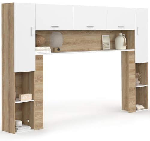 IDMarket - Bettbrücke Bridget 226 cm mit Stauraum in Holz und Weiß
