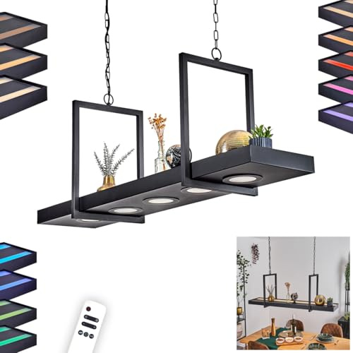 HOFSTEIN LED Pendelleuchte Genor, Hängelampe aus Metall/Kunststoff in Schwarz/Weiß, dimmbare Hängeleuchte mit RGB Farbwechsel, Touchdimmer, Fernbedienung und Ablagefläche, CCT einstellbar, Esszimmer