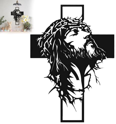 Jaoxiuozi Metall-Wandkunst, Jesus am Kreuz, inspirierende, religiöse Wanddekoration mit detaillierten Gesichtszügen, langlebig, vertikale Skulptur zum Aufhängen, für Zuhause, Büro oder Kirche (50cm)