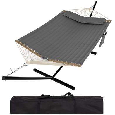 Garvee Hamaca para 2 Personas con Soporte y Barra, Rayas Rojas y Amarillas | Acolchada y Antidesgarro, 450 LBS, Portátil para Jardín Patio Playa, Incluye Bolsa de Transporte