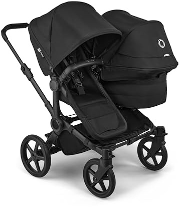 Bugaboo Donkey 6 Double, Geschwisterwagen für Baby & Kleinkind, Doppelkinderwagen mit wendbarem Sitz und Liegewanne, komfortable Einhand-Lenkung, Heritage Black