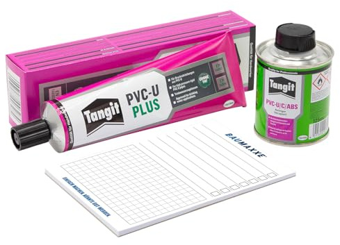 Baumaxxe Tangit PVC-U Plus Klebstoff 125 g und ABS Reiniger 125 ml - az077 | Reparatur-Set zum Verkleben und Reinigen von Druckrohrleitungssystemen, für wasserfeste PVC Rohre, Poolbau