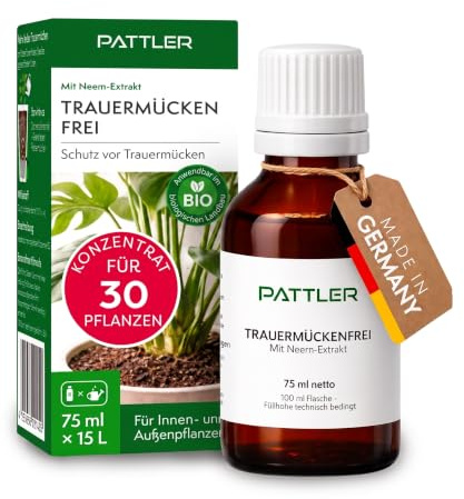 PATTLER Bio-Neem Extrakt für Pflanzen – 75 ml, reicht für bis zu 30 Pflanzen. Pflanzenpflege bei Trauermücken Bekämpfen für Zimmerpflanzen, Balkon & Garten, pflanzenbasierte Formel mit Neemöl