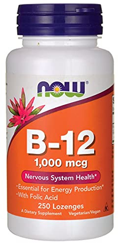 Now Foods Vitamin B12 with Folic Acid, 1000 mcg, 250 Chewable Vegetarian Lozenges
