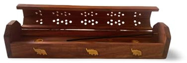 LUKRA Räucherstäbchenhalter mit Rauchdiffusor, Mangoholz, 30,5 cm x 5 cm x 6,2 cm, Braun