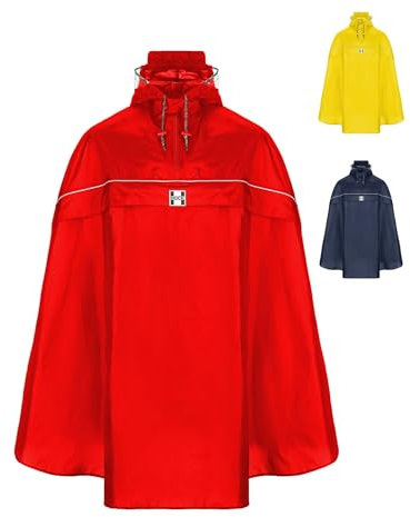HOCK Fahrrad Regenponcho mit Kapuze inkl. Sichtfenster - Fahrradponcho Wasserdicht mit Reflektoren - Herren Damen Regenschutz - optimales Regencape zum Mitnehmen für alle Biker - Rot - XXL
