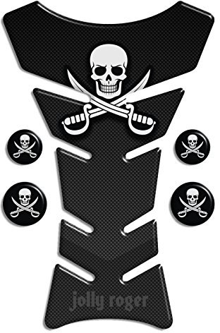Tankpad Motorad Draht Muster Tankschutz 'Carbon-Look Piraten Jolly Roger ' Polymer 3D