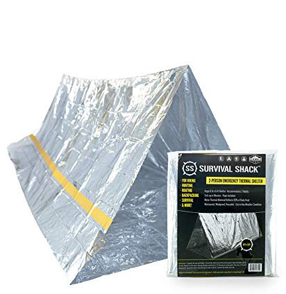SharpSurvival Shack Notfall-Survival-Zelt – 2 Personen Mylar-Rohrzelt – leicht, 2,4 m x 1,5 m, wetterfest, wasserdicht, speichert Wärme, reflektierende Zelte für Camping/Wandern und mehr