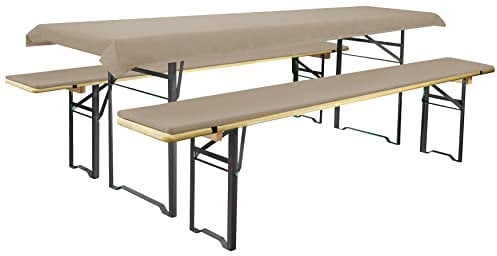 Brandsseller Auflagenset für Bierzeltgarnituren 3-teilig 2 Bankauflagen gepolstert 220x25 cm und 1 Tischdecke 240x90 cm für alle gängigen Festzeltgarnituren Bierbankauflagen Outdoor - Beige