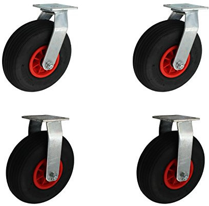Satz 260 mm Luftbereifte Transportrollen 2 Stück als Lenkrolle + 2 stück als Bockrolle Rollenlager Tragfähigkeit 200 kg