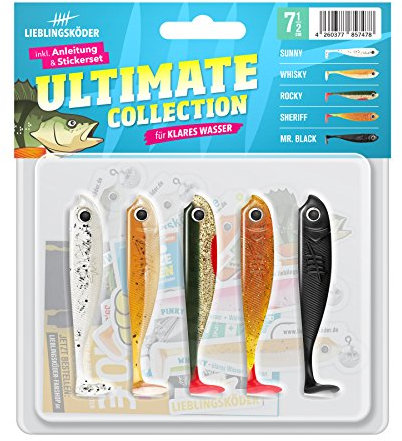 5 Lieblingsköder Gummifische zum Zanderangeln mit Gummifisch 7,5cm, Farbe Lieblingsköder:Ultimate Collection klares Wasser