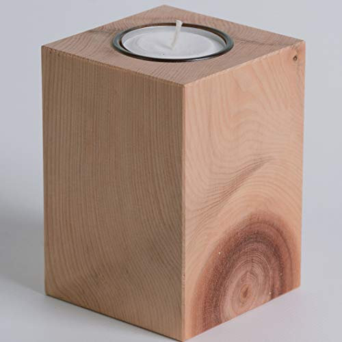 Zirbenteelicht Quadratform mit Glas und rund 70 mm (70 * 100, Holz)