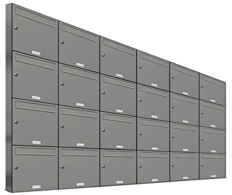 AL Briefkastensysteme 24er Briefkastenanlage Aluminiumgrau RAL 9007, Premium Briefkasten DIN A4, 24 Fach Postkasten modern Aufputz
