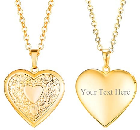 PROSTEEL Damen Collier personalisiert Herz Anhänger Halskette Herz Medaillon zu Öffnen mit 55cm Kette Edelstahl/18k vergoldet Foto Bilder Amulett Floating Locket für Muttertag Valentinstag