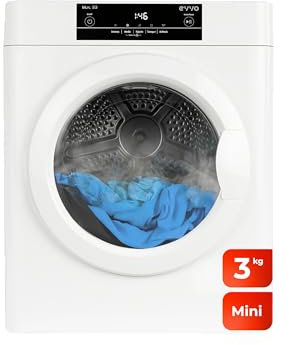 EVVO Secadora de Ropa Mini S3 - Marca Española, Capacidad: 3 kg, No requiere instalación, Secadora Portátil, Tecnología Airfresh, Sensor de Humedad (Acabado puerta blanco)