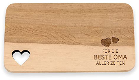 Spruchreif | Holzbrett mit Gravur Beste Oma aller Zeiten | Geschenkidee für Oma | Geschenk für Oma zum Muttertag | Frühstücksbrettchen mit Herzausschnitt