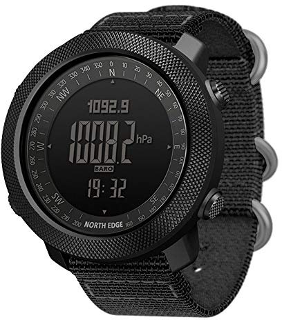 Montre Intelligente Hommes, Montre Tactique Étanche Sport Numérique avec Thermomètre Baromètre Altimètre Boussole Rétro-Éclairage LED Pas À Pas pour La Randonnée en Plein Air